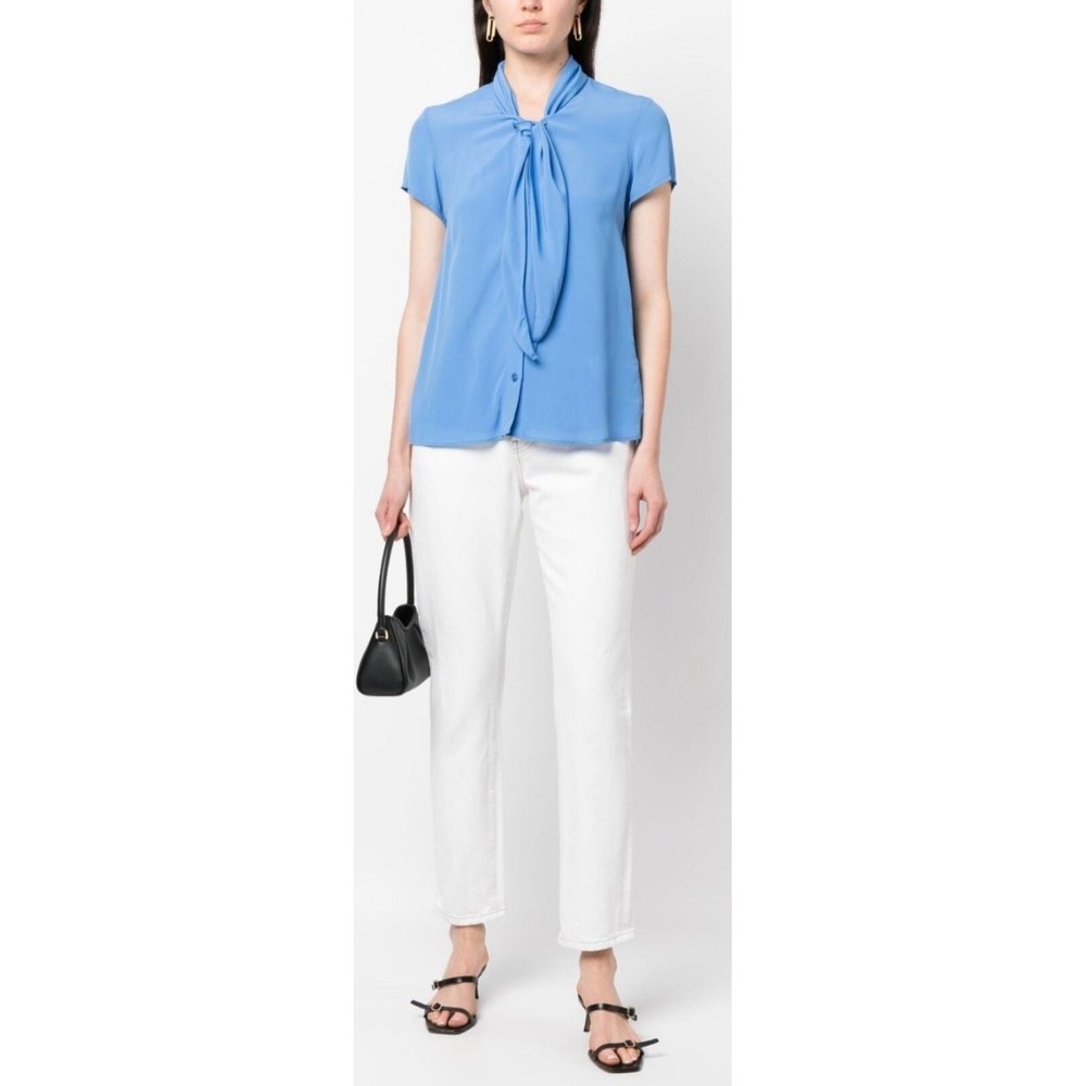 EMPORIO ARMANI Tie neck short-sleeve shirt Bryon Blouse. NWT Size 44 Women's Lg